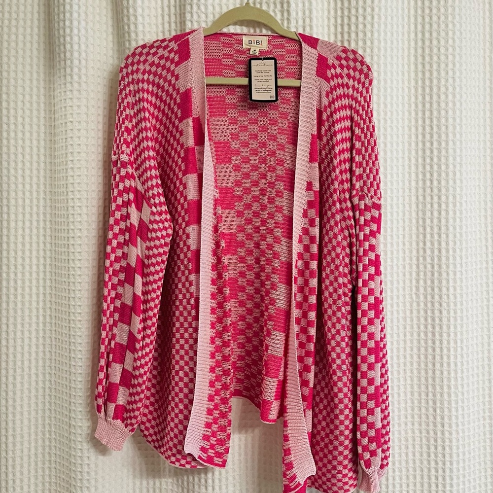 Pink Checkered Cardigan